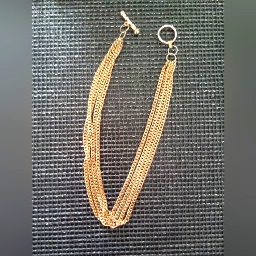 Gold-tone Curb Link 4 Strand Chain Necklace